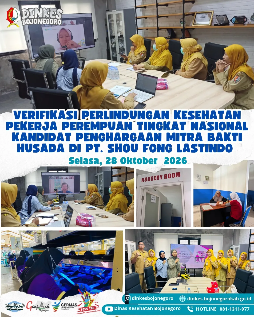 Penilaian dari Kementerian Kesehatan Republik Indonesia dalam rangka verifikasi Perlindungan Pekerja Perempuan tingkat nasional sebagai kandidat penerima penghargaan Mitra Bakti Husada Tahun 2026.