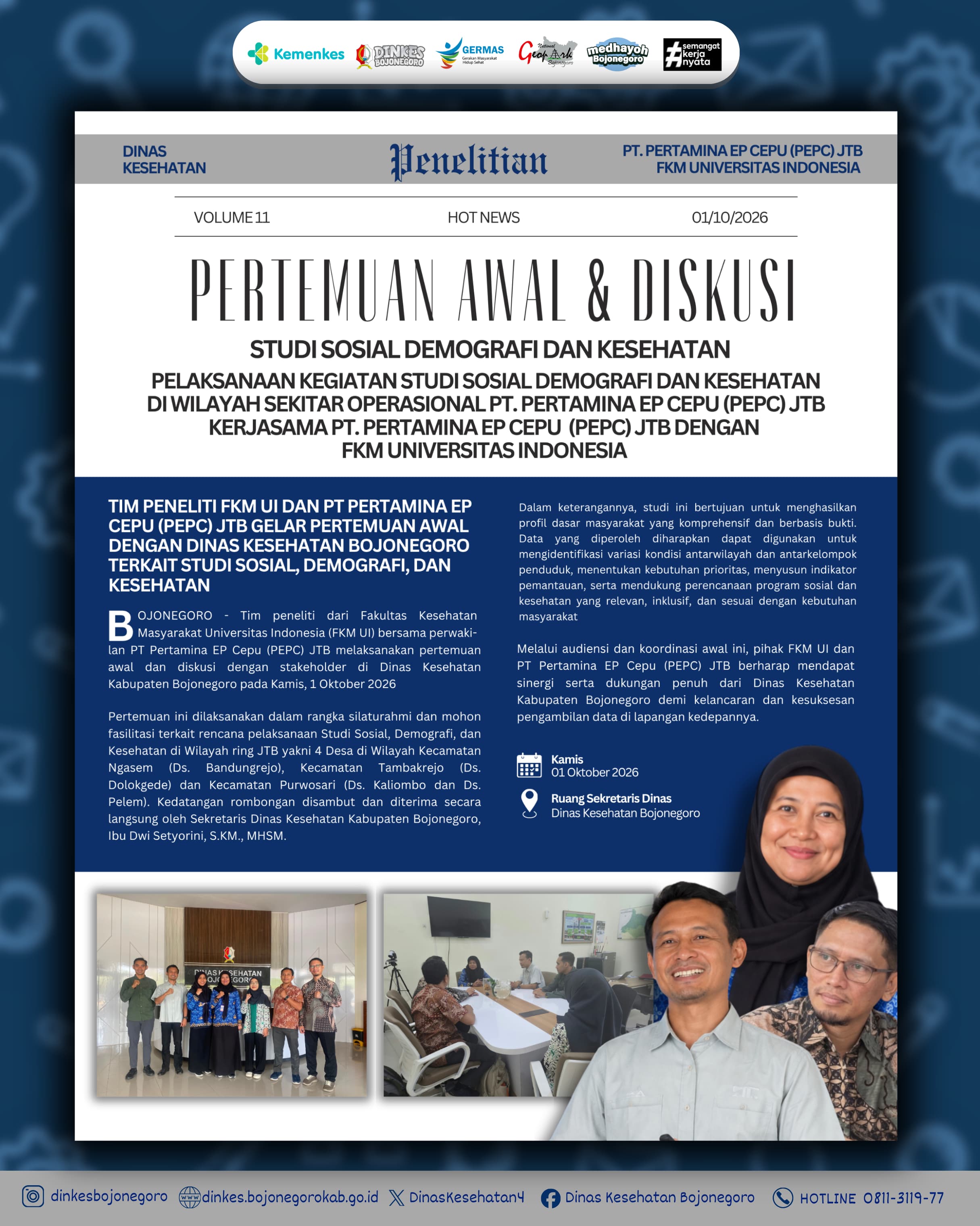 Pertemuan Diskusi Studi Sosial, Demografi, dan Kesehatan dengan Tim Peneliti FKM UI dan PT PEPC JTB
