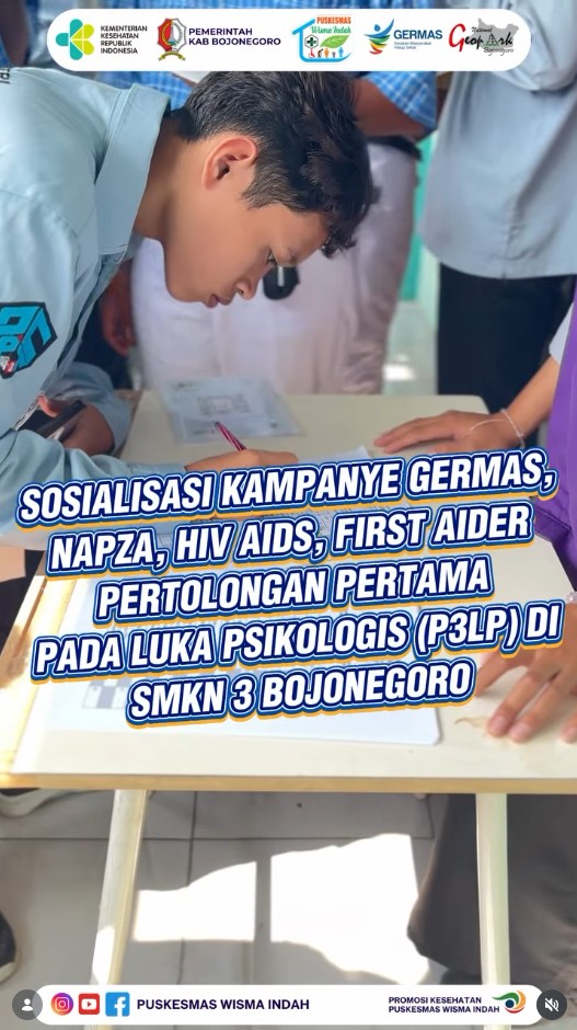 Sosialisasi Kampanye GERMAS, P4GN, Edukasi HIV/AIDS, dan First Aider P3LP di SMKN 3 Bojonegoro