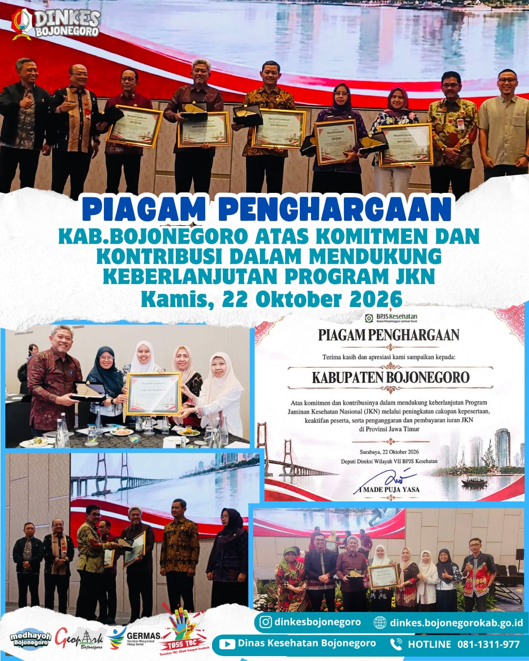 APRESIASI ATAS KOMITMEN DAN KONTRIBUSI KABUPATEN BOJONEGORO DALAM KEBERLANJUTAN PROGRAM JKN 💙